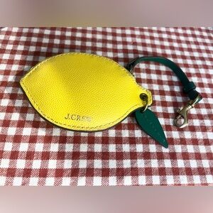 J. Crew Lemon-Shaped Leather Yellow Coin Pouch Purse Wallet Keychain